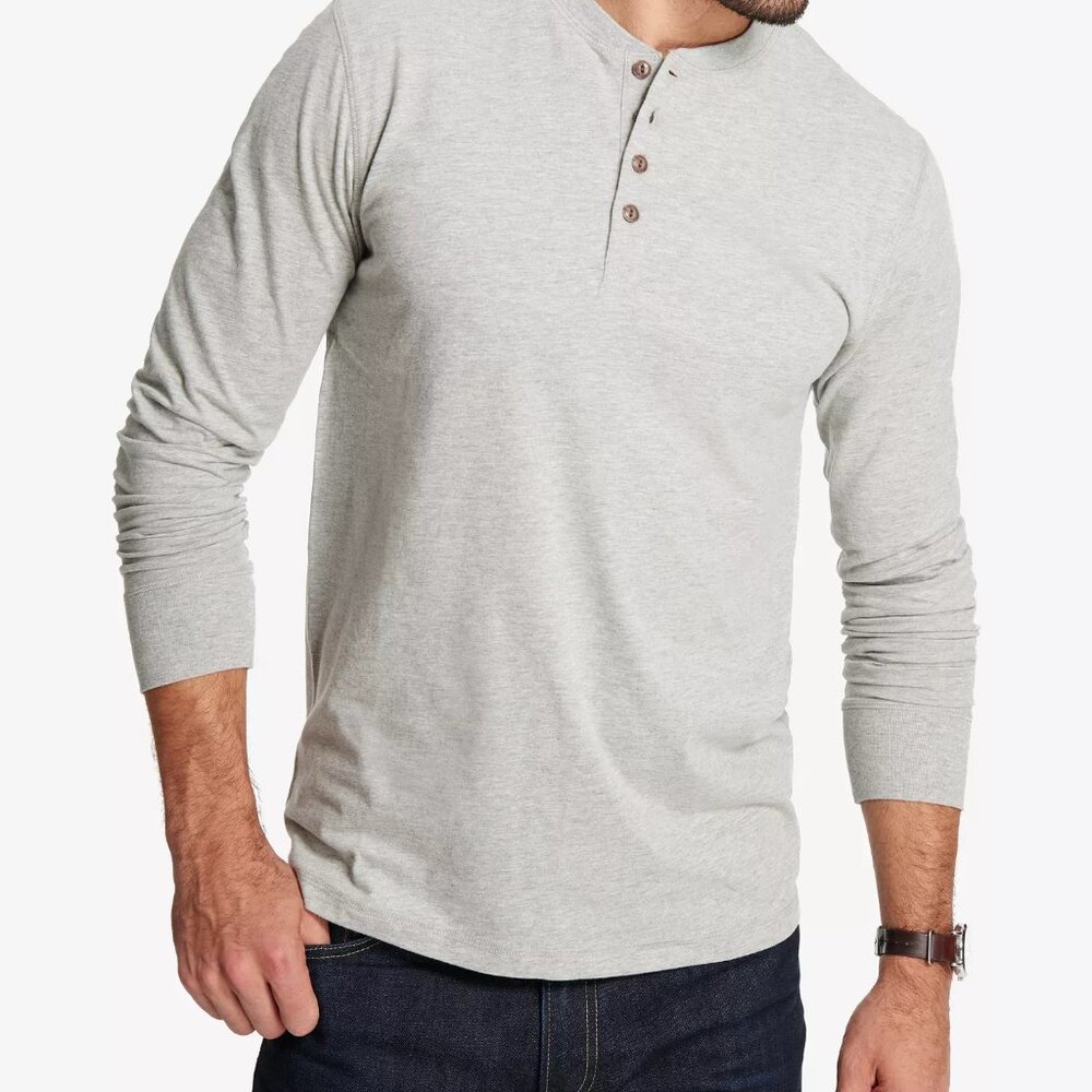 Weatherproof Vintage Men's Oatmeal Heather Long Sleeve Henley Top-S,NWT